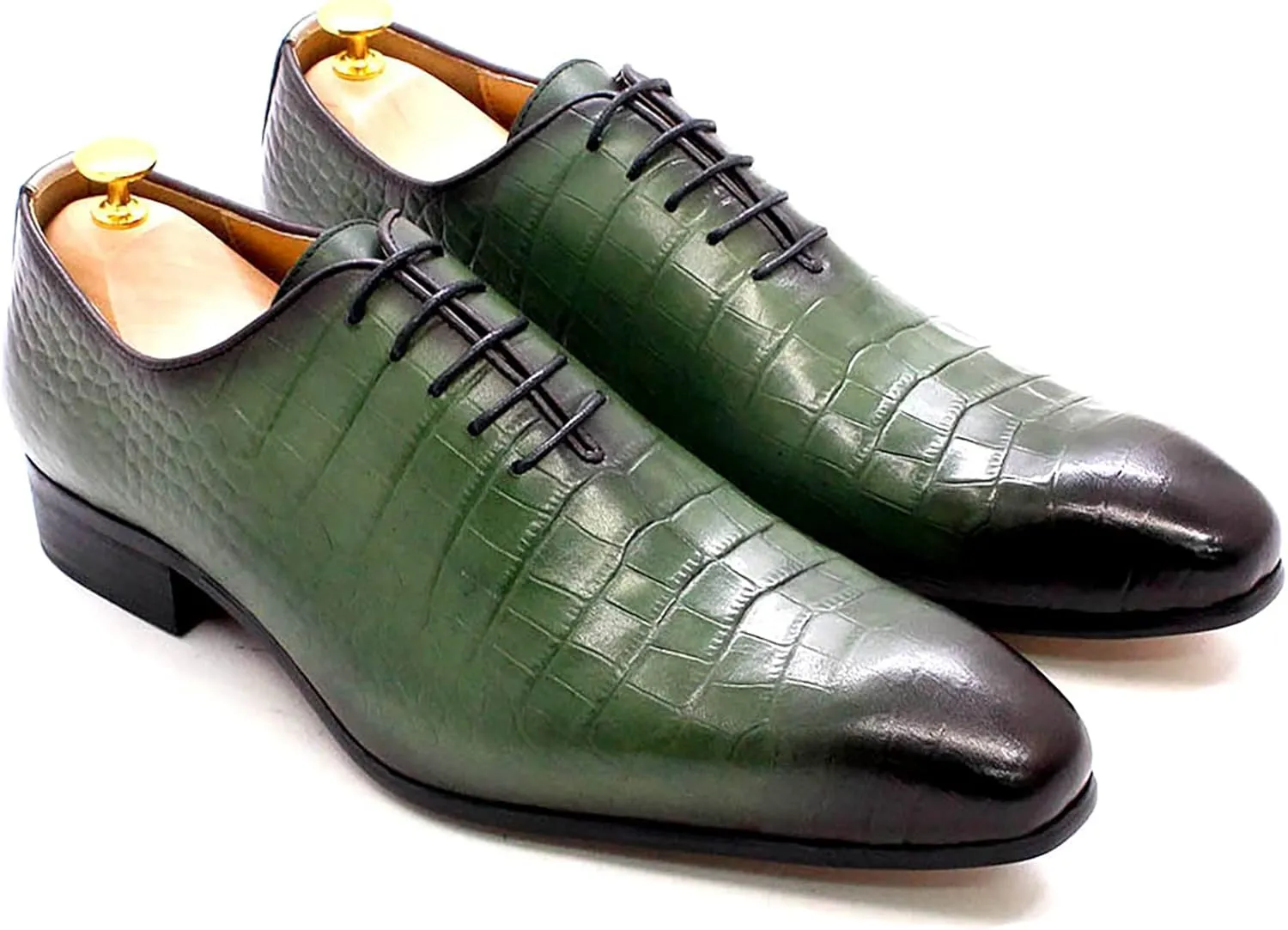 Men Wedding Party Uniform Leather Shoes Formal Dress Lace Up Derbys Office Work Oxfords,Green-40