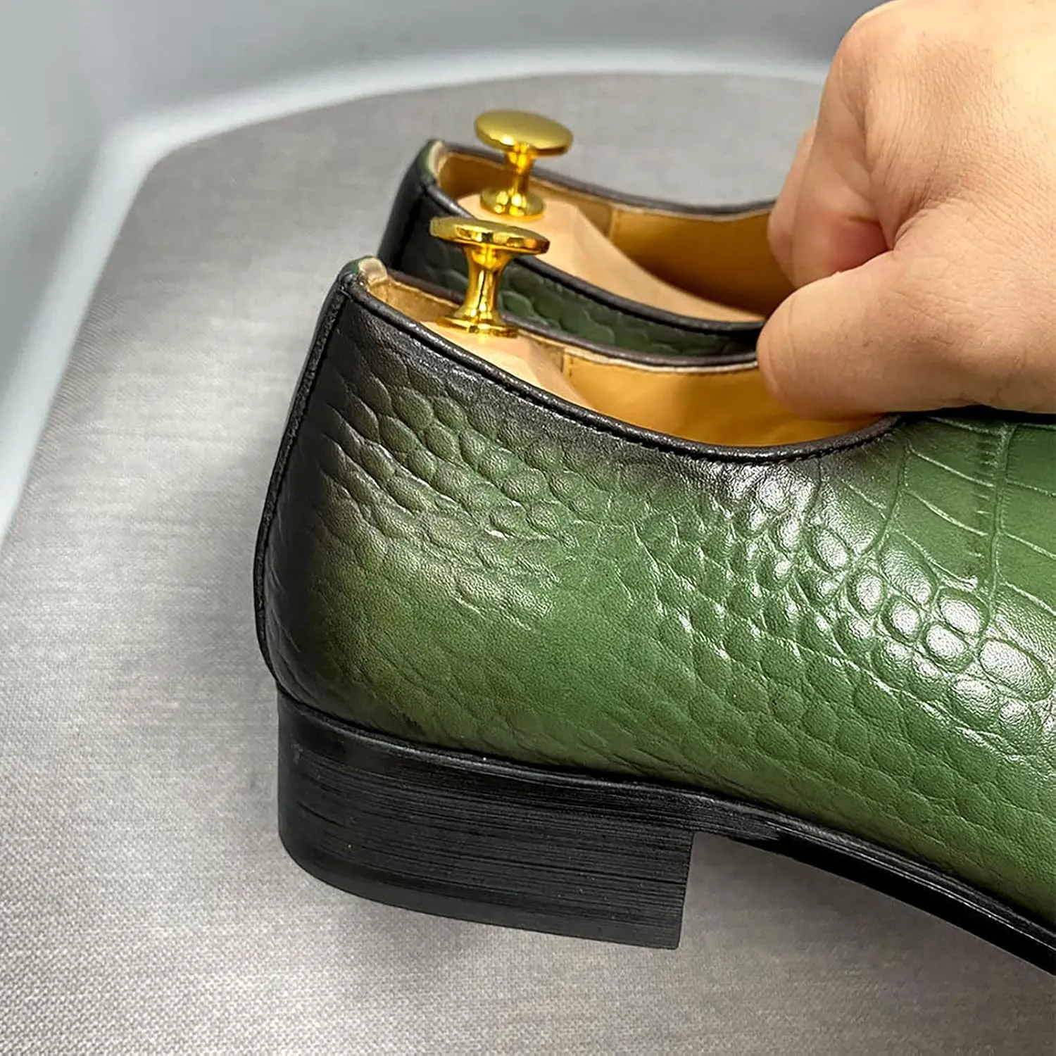Men Wedding Party Uniform Leather Shoes Formal Dress Lace Up Derbys Office Work Oxfords,Green-40