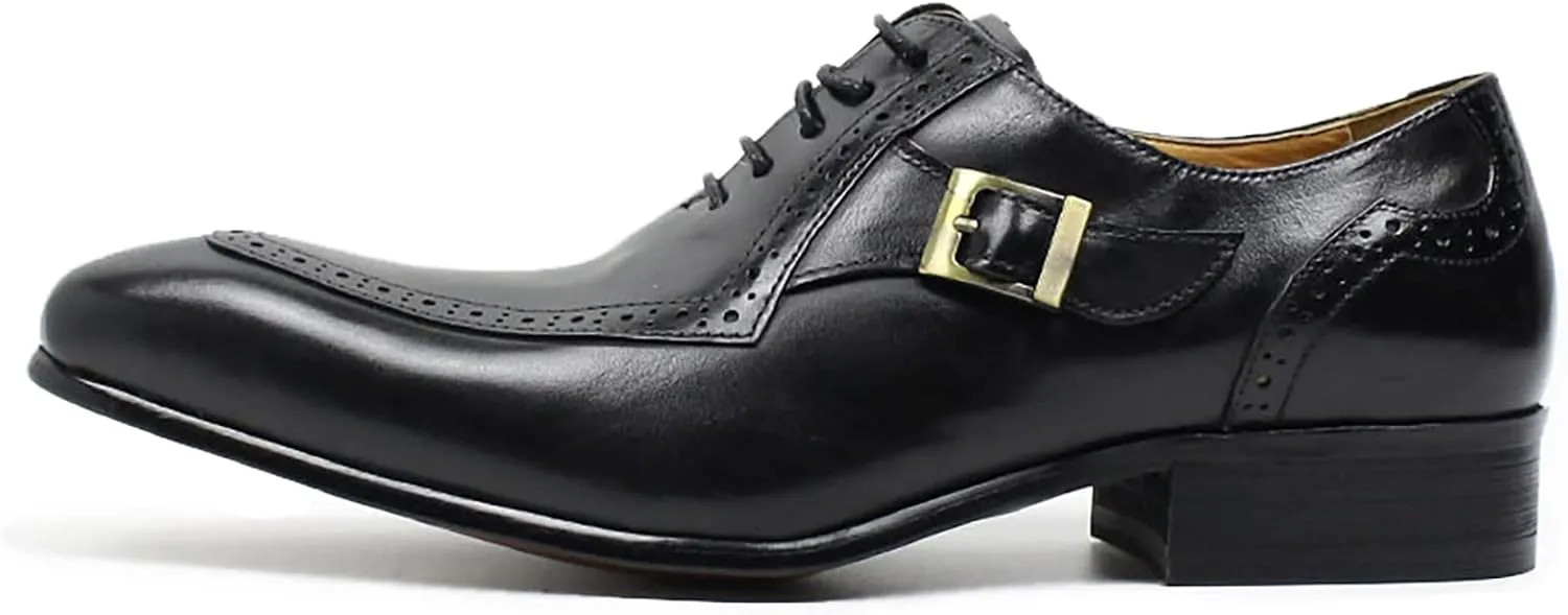 Men Work Uniform Leather Lace-up Brogues Formal Dress Retro Oxfords Wedding Party Derbys Breathable,Black-41