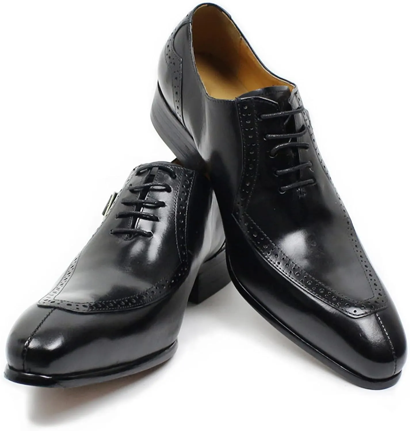 Men Work Uniform Leather Lace-up Brogues Formal Dress Retro Oxfords Wedding Party Derbys Breathable,Black-41