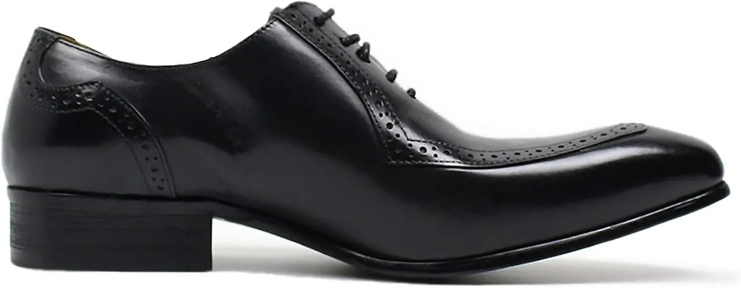 Men Work Uniform Leather Lace-up Brogues Formal Dress Retro Oxfords Wedding Party Derbys Breathable,Black-41