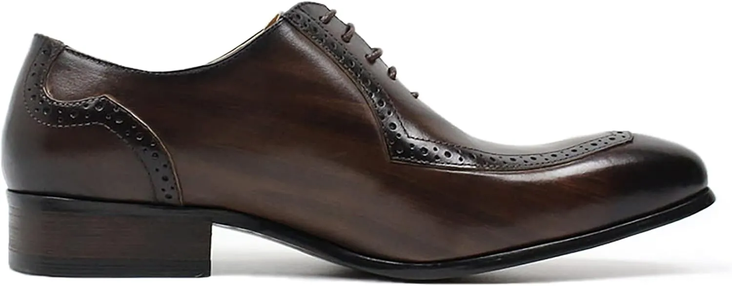 Men Work Uniform Leather Lace-up Brogues Formal Dress Retro Oxfords Wedding Party Derbys Breathable,Brown-45