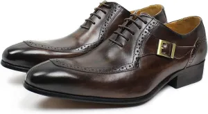 Men Work Uniform Leather Lace-up Brogues Formal Dress Retro Oxfords Wedding Party Derbys Breathable,Brown-45