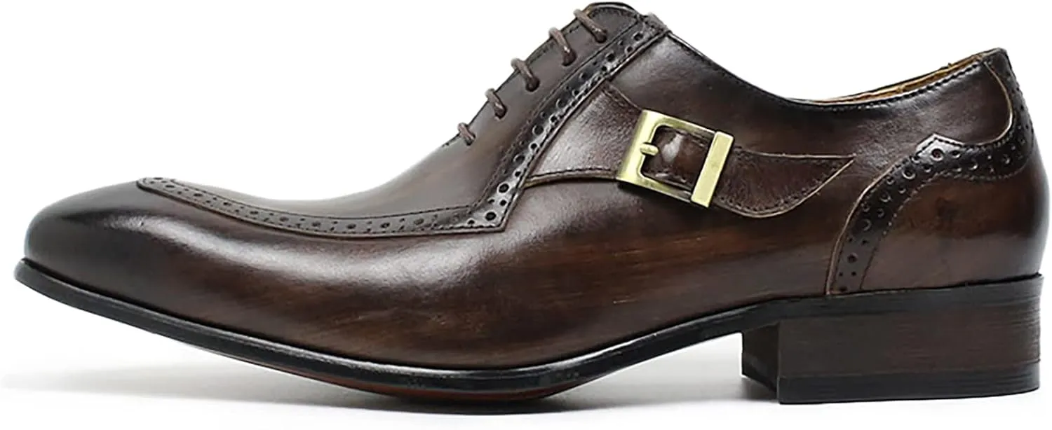Men Work Uniform Leather Lace-up Brogues Formal Dress Retro Oxfords Wedding Party Derbys Breathable,Brown-45
