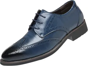Men's Breathable Oxfords Shoes Casual Wingtip Oxfords Men Arch Support Walking Leather Shoes Supple Business Formal Shoe Retro Dress Brogues Low Heel Lace Up Moatto Leather Derby Shoe
