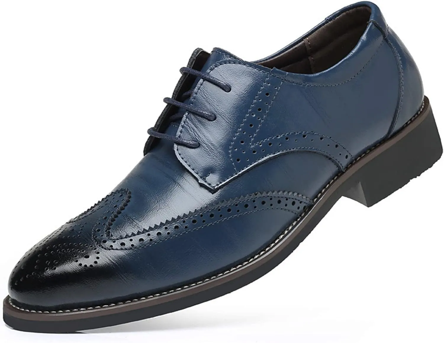 Men's Breathable Oxfords Shoes Casual Wingtip Oxfords Men Arch Support Walking Leather Shoes Supple Business Formal Shoe Retro Dress Brogues Low Heel Lace Up Moatto Leather Derby Shoe
