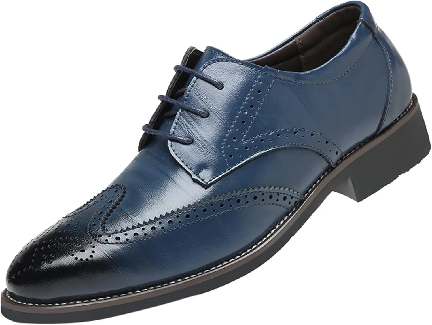 Men's Breathable Oxfords Shoes Casual Wingtip Oxfords Men Arch Support Walking Leather Shoes Supple Business Formal Shoe Retro Dress Brogues Low Heel Lace Up Moatto Leather Derby Shoe