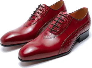 Mens Business Casual Dress Oxfords Formal Leather Lace-up Brogues Wedding Party Derbys Breathable,Red-40