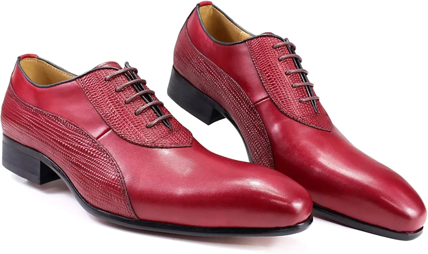 Mens Business Casual Dress Oxfords Formal Leather Lace-up Brogues Wedding Party Derbys Breathable,Red-40