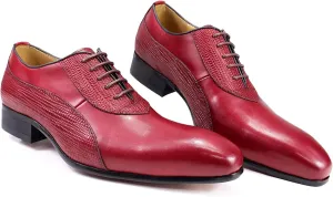Mens Business Casual Dress Oxfords Formal Leather Lace-up Brogues Wedding Party Derbys Breathable,Red-41