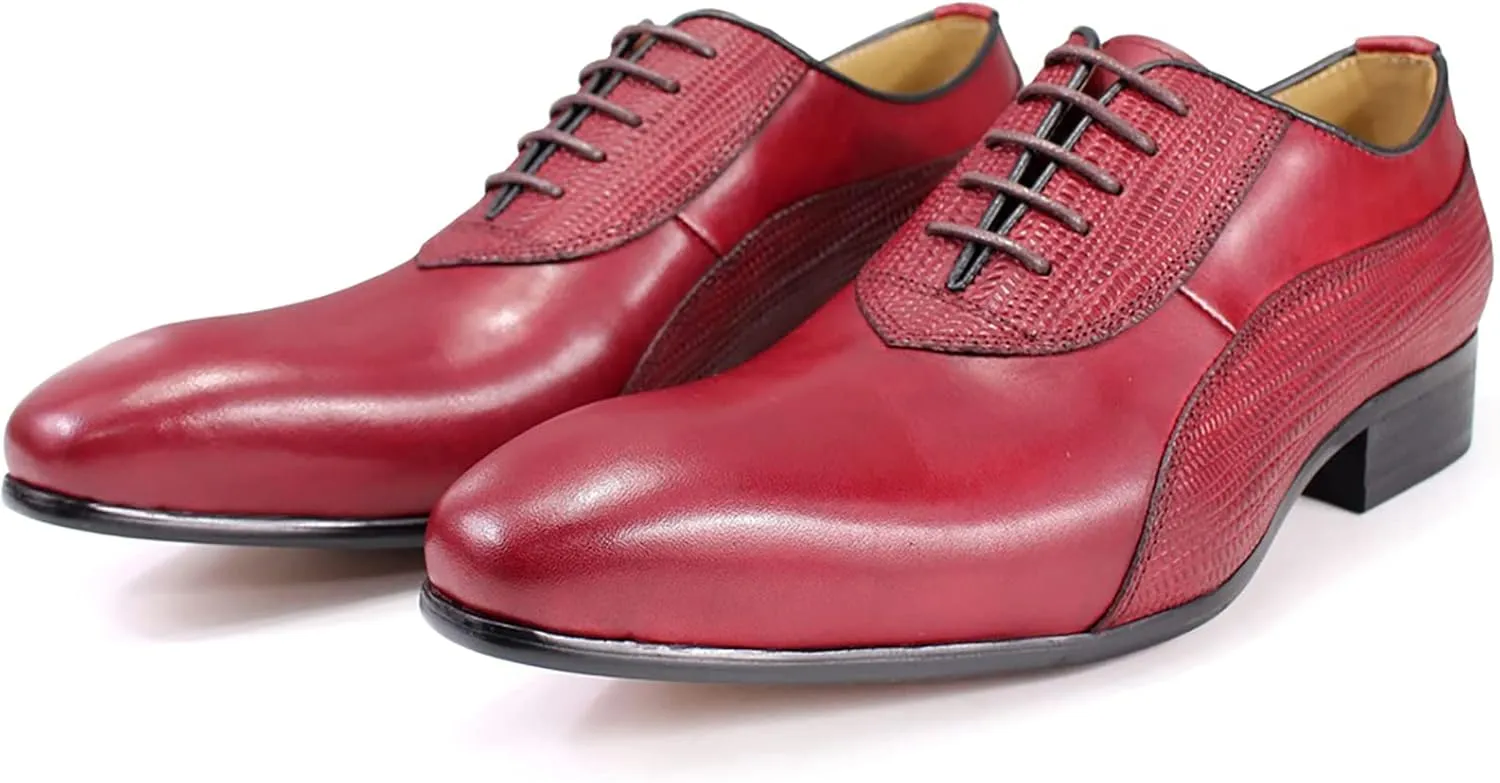 Mens Business Casual Dress Oxfords Formal Leather Lace-up Brogues Wedding Party Derbys Breathable,Red-42