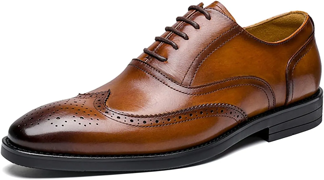 Men's Business Casual Dress Shoes Classic Wingtip Lace-Up Brogues Modern Formal Leather Oxfords