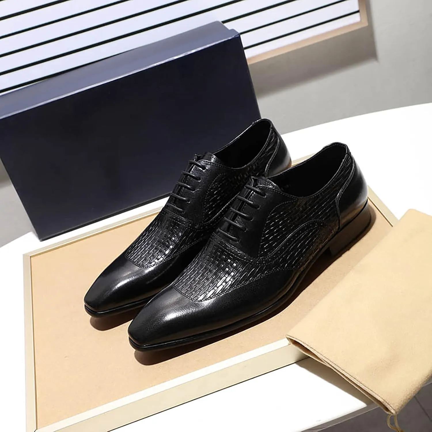 Men's Business Casual Wingtip Derbys Classic Lace-up Brogues Shoes Formal Oxford Shoes Wedding Party,Black-44