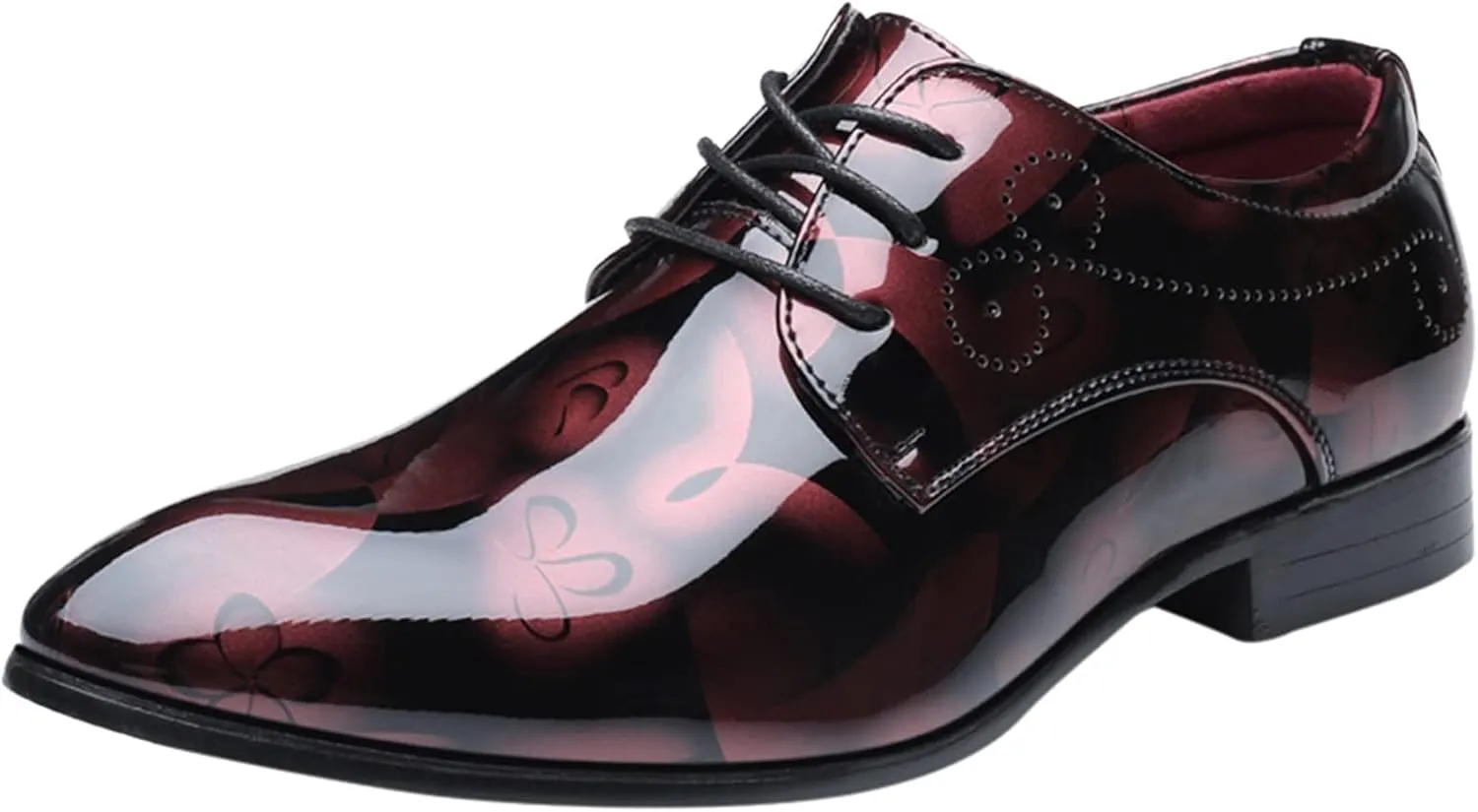 Men's Casual Dress Shoes with Blue Pattern Comfortable Low Heel Business Formal Shoes Pointed Toe Dress Oxfords Men Lace up Patent Leather Shoe Elegant Dating Fashion Shoe Casual Brogues