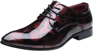 Men's Casual Dress Shoes with Blue Pattern Comfortable Low Heel Business Formal Shoes Pointed Toe Dress Oxfords Men Lace up Patent Leather Shoe Elegant Dating Fashion Shoe Casual Brogues