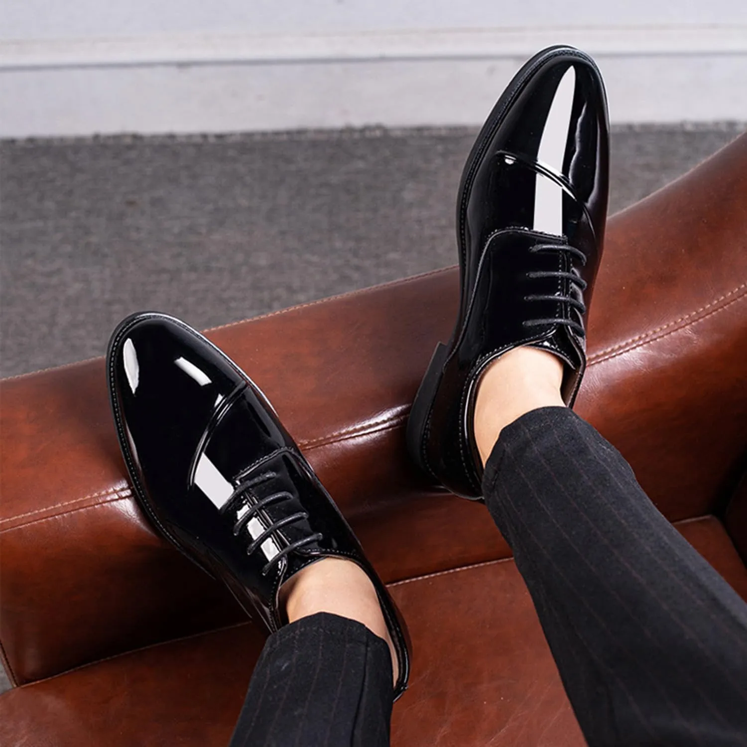 Men's Classic Dress Shoes Elegant Wedding Business Shoes Modern Formal Patent Leather Derbys Oxford Shoes
