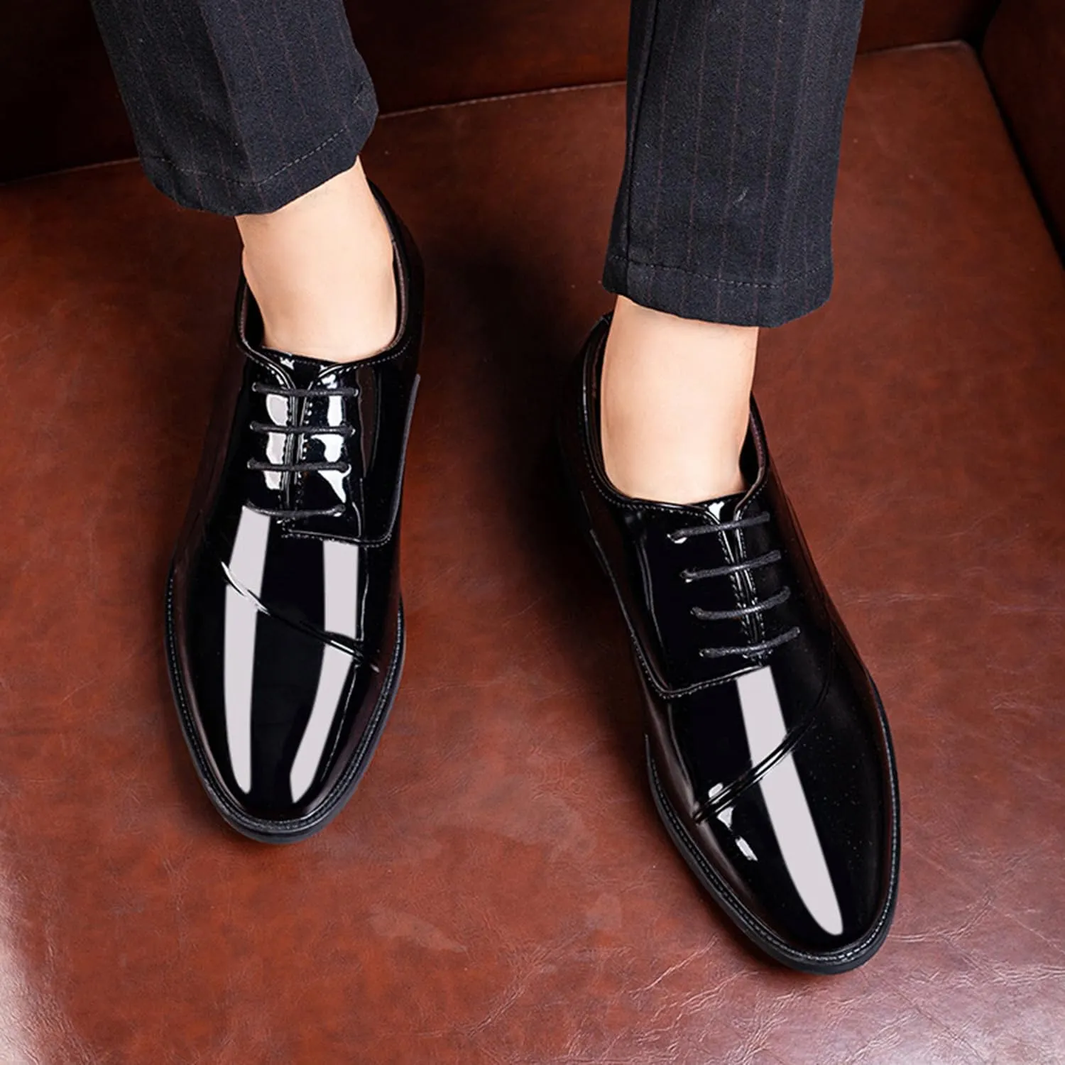 Men's Classic Dress Shoes Elegant Wedding Business Shoes Modern Formal Patent Leather Derbys Oxford Shoes