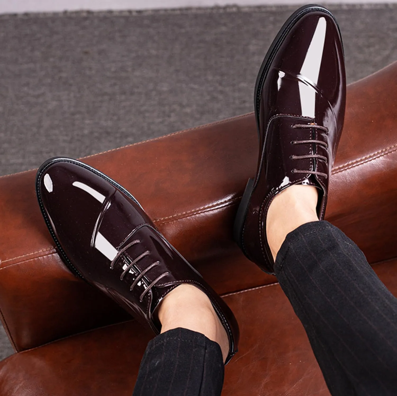 Men's Classic Dress Shoes Elegant Wedding Business Shoes Modern Formal Patent Leather Derbys Oxford Shoes