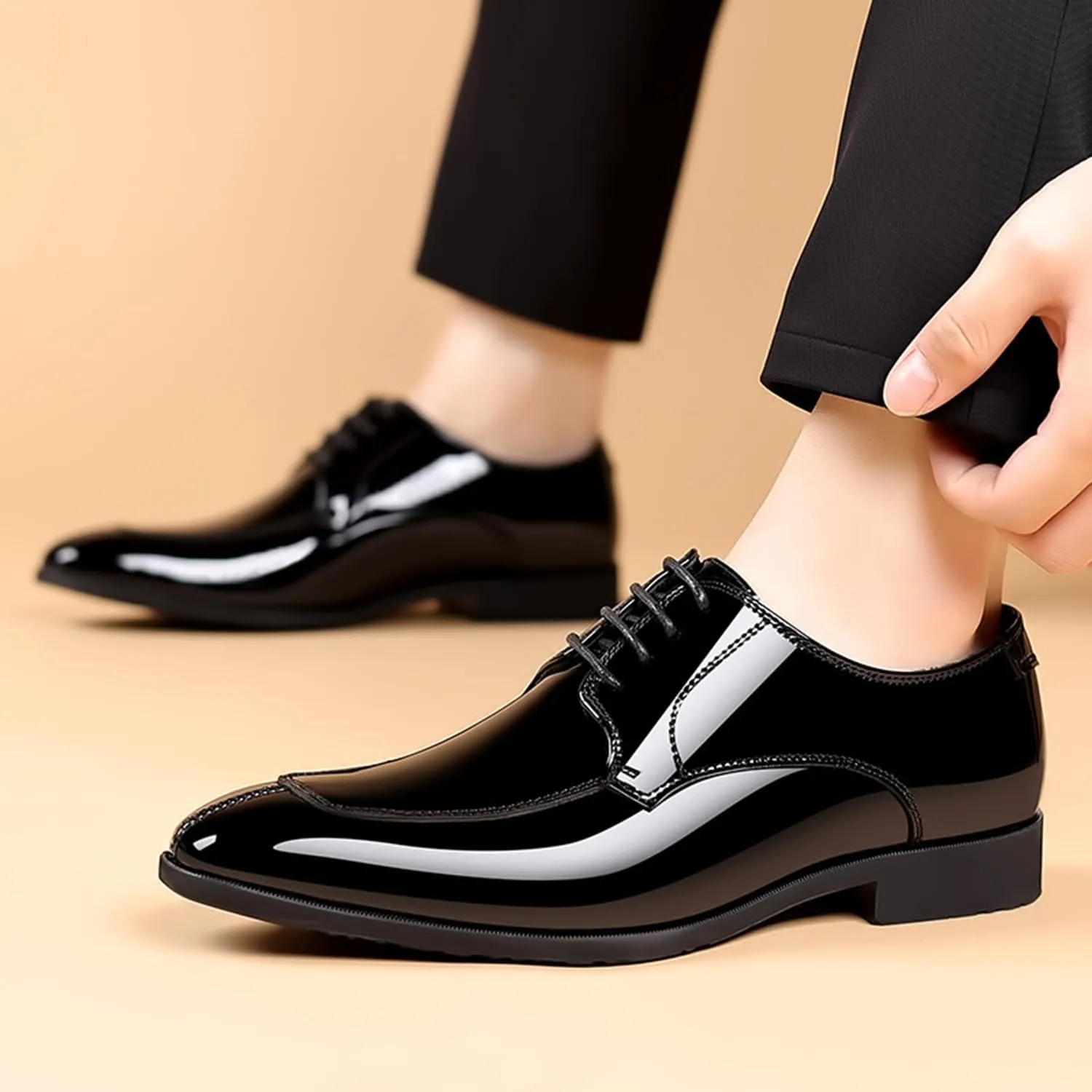 Mens Classic Formal Oxford Lace-up Shiny Patent Leather Shoes for Men Business Wedding Suit Tuxedo Dress Shoes