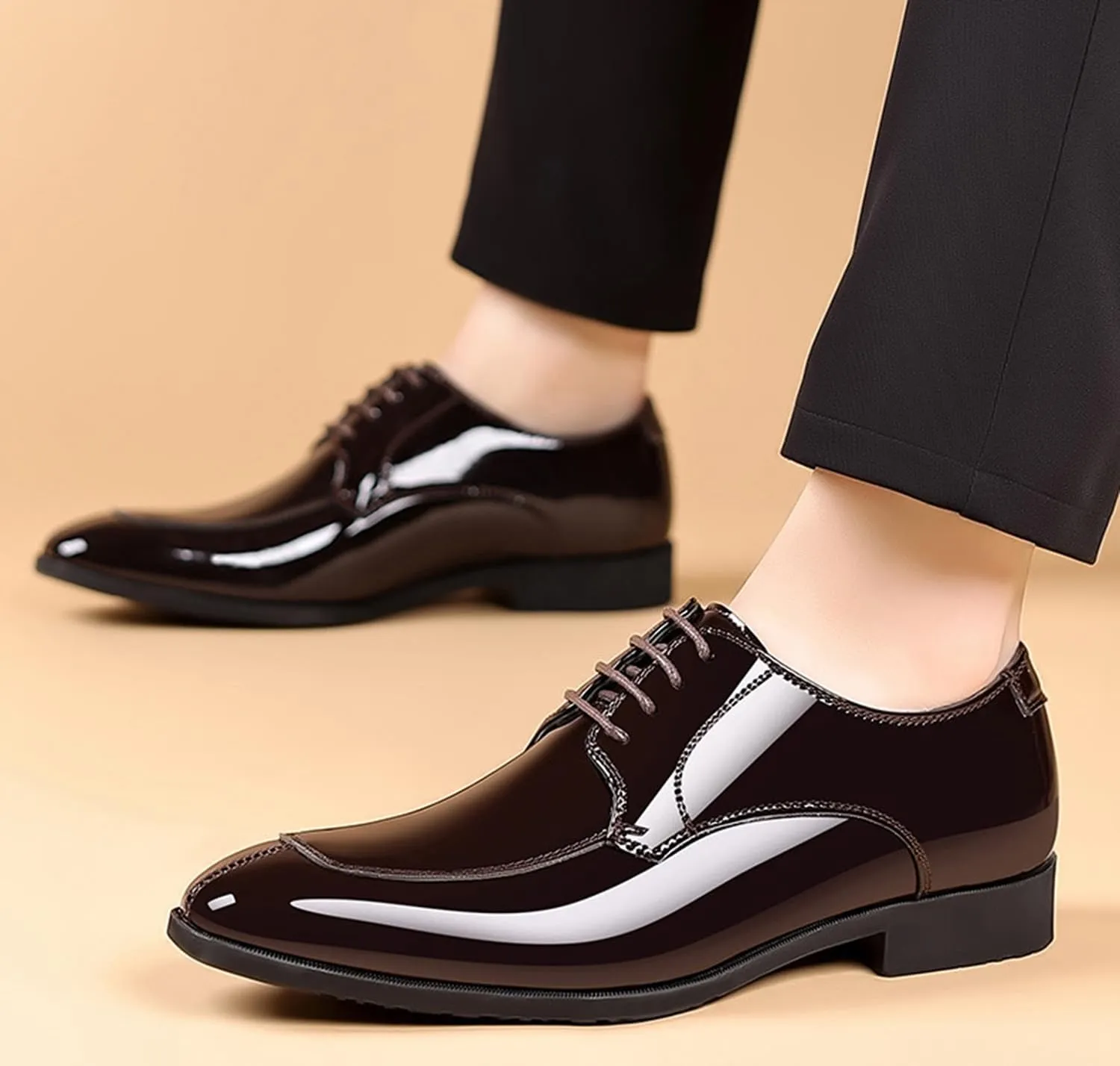 Mens Classic Formal Oxford Lace-up Shiny Patent Leather Shoes for Men Business Wedding Suit Tuxedo Dress Shoes