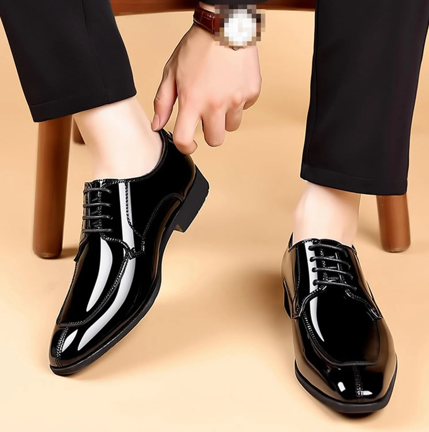 Mens Classic Formal Oxford Lace-up Shiny Patent Leather Shoes for Men Business Wedding Suit Tuxedo Dress Shoes