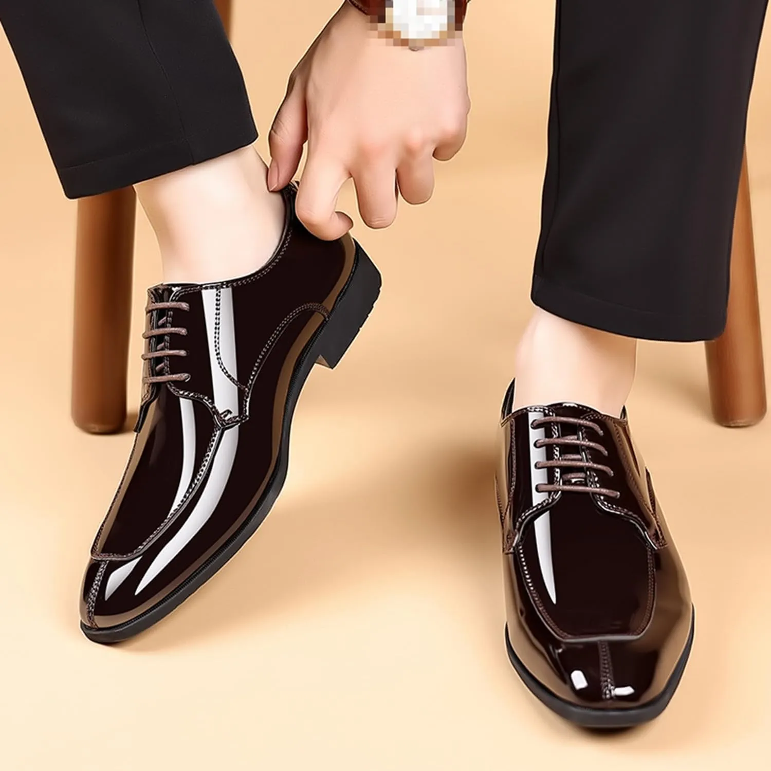 Mens Classic Formal Oxford Lace-up Shiny Patent Leather Shoes for Men Business Wedding Suit Tuxedo Dress Shoes