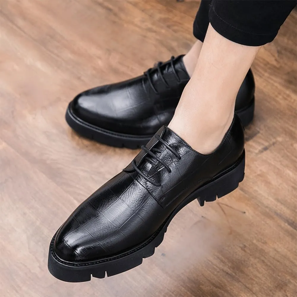 Men's Classic Lace-up Formal Leather Shoes Modern Luxury Business Office Shoes Fashionable Platform Height Increase Oxford