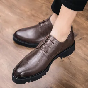 Men's Classic Lace-up Formal Leather Shoes Modern Luxury Business Office Shoes Fashionable Platform Height Increase Oxford