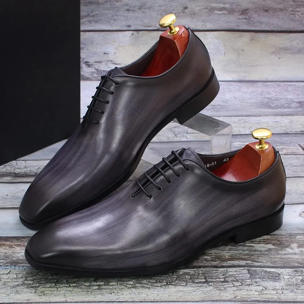 Men's Classic Oxfords Formal Dress Derbys Wedding Lace Up Leather Shoe Work Office,Grey-43