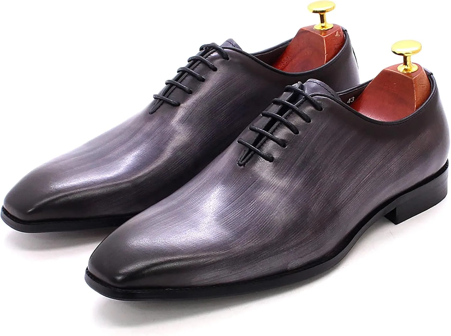 Men's Classic Oxfords Formal Dress Derbys Wedding Lace Up Leather Shoe Work Office,Grey-43