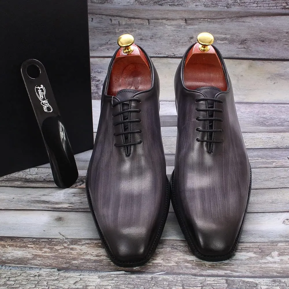 Men's Classic Oxfords Formal Dress Derbys Wedding Lace Up Leather Shoe Work Office,Grey-43