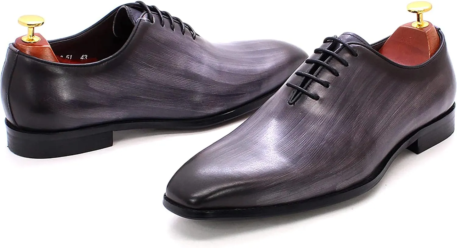 Men's Classic Oxfords Formal Dress Derbys Wedding Lace Up Leather Shoe Work Office,Grey-43
