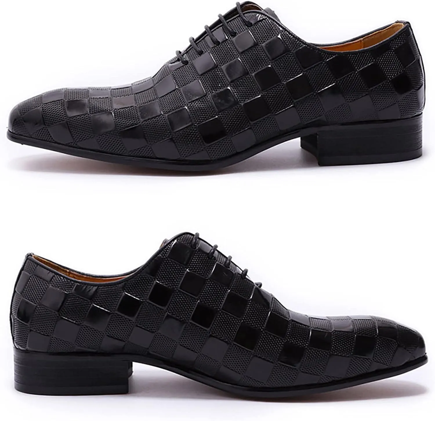 Mens Cowhide Wingtip Derbys Wedding Formal Lace-Up Oxfords Pointed Toe Brogues Casual Dress Shoes,Black-40
