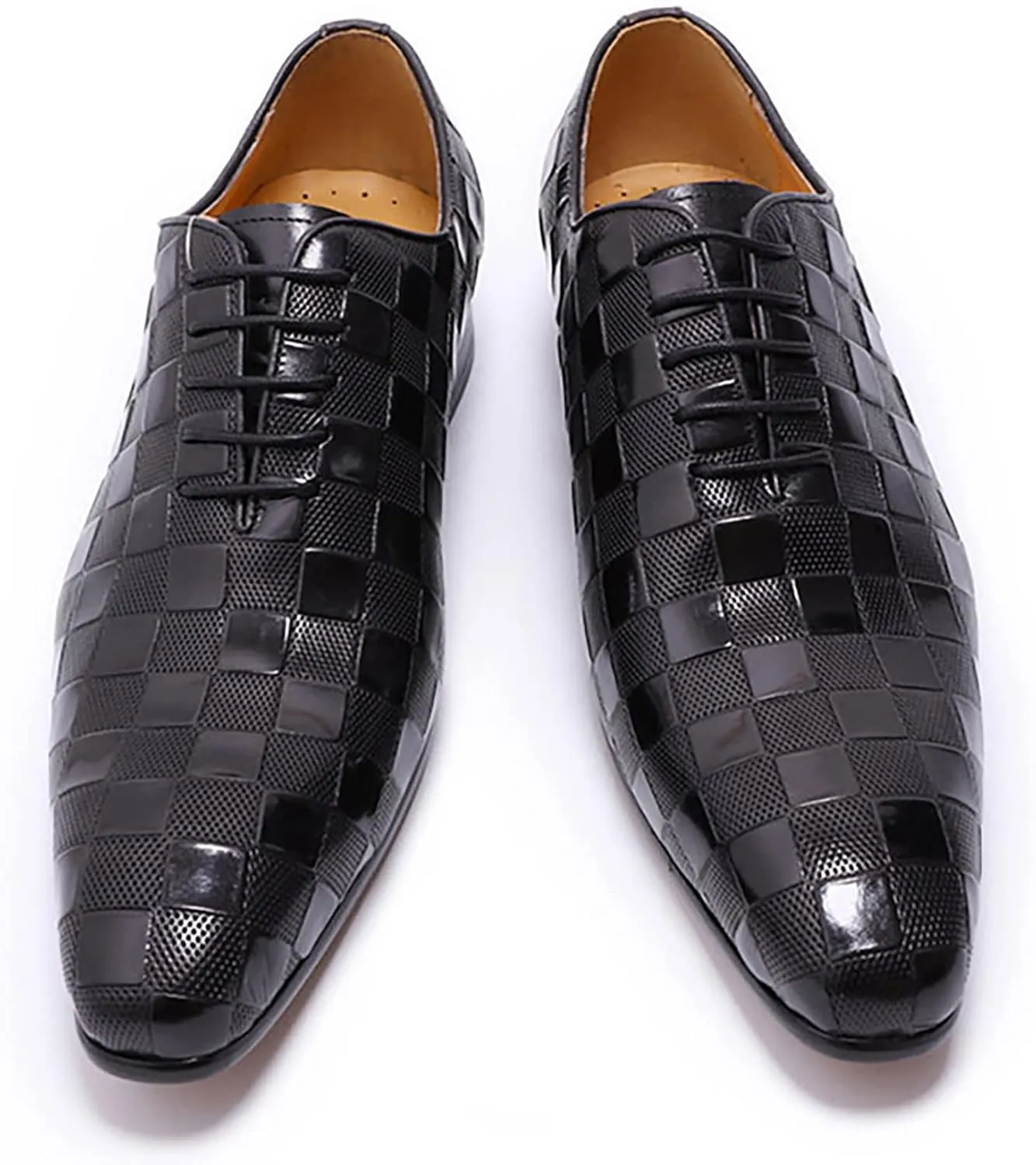 Mens Cowhide Wingtip Derbys Wedding Formal Lace-Up Oxfords Pointed Toe Brogues Casual Dress Shoes,Black-40