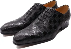 Mens Cowhide Wingtip Derbys Wedding Formal Lace-Up Oxfords Pointed Toe Brogues Casual Dress Shoes,Black-40