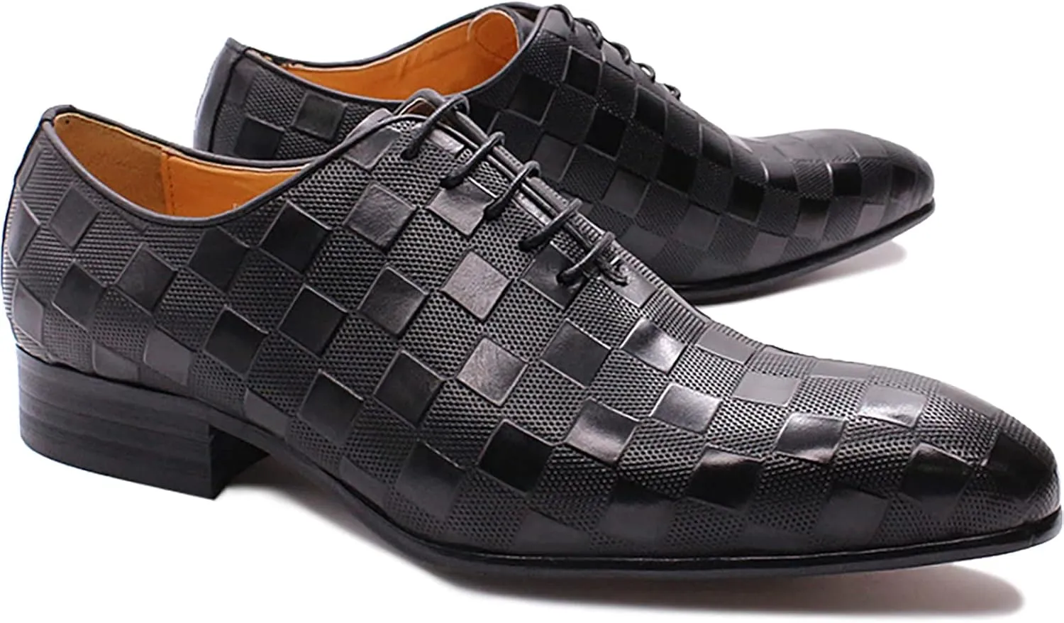 Mens Cowhide Wingtip Derbys Wedding Formal Lace-Up Oxfords Pointed Toe Brogues Casual Dress Shoes,Black-40
