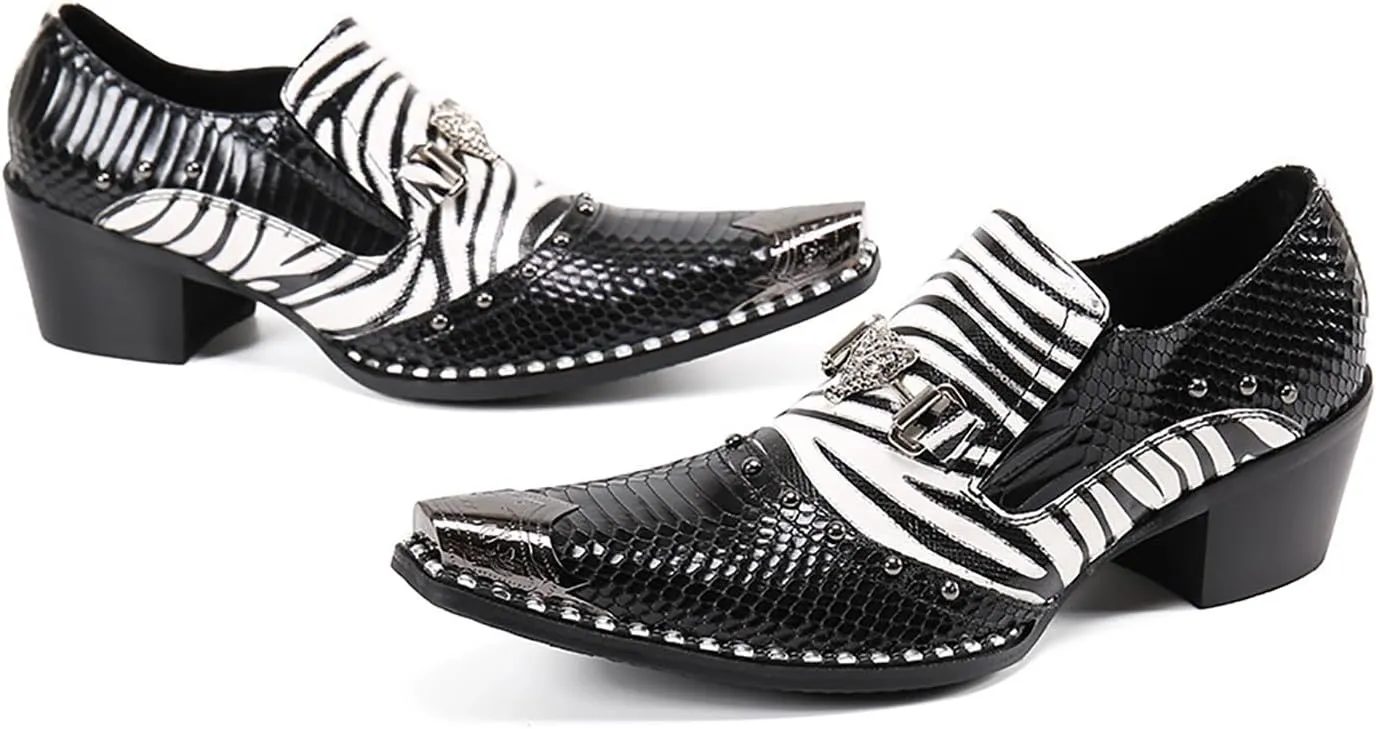 Mens Dress Shoes, 6cm Business Casual Increase Genuine Leather Shoes, Breathable Large Size Low Top Metal Toe Slip-Ons High Heels