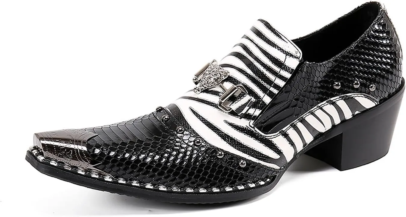 Mens Dress Shoes, 6cm Business Casual Increase Genuine Leather Shoes, Breathable Large Size Low Top Metal Toe Slip-Ons High Heels