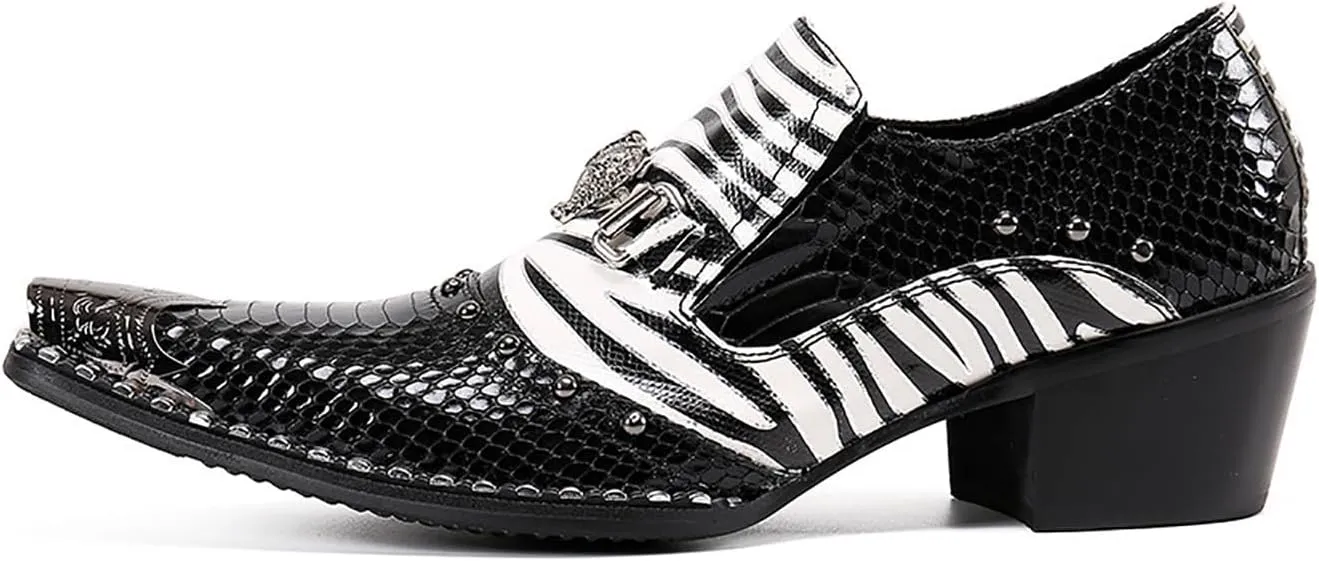 Mens Dress Shoes, 6cm Business Casual Increase Genuine Leather Shoes, Breathable Large Size Low Top Metal Toe Slip-Ons High Heels