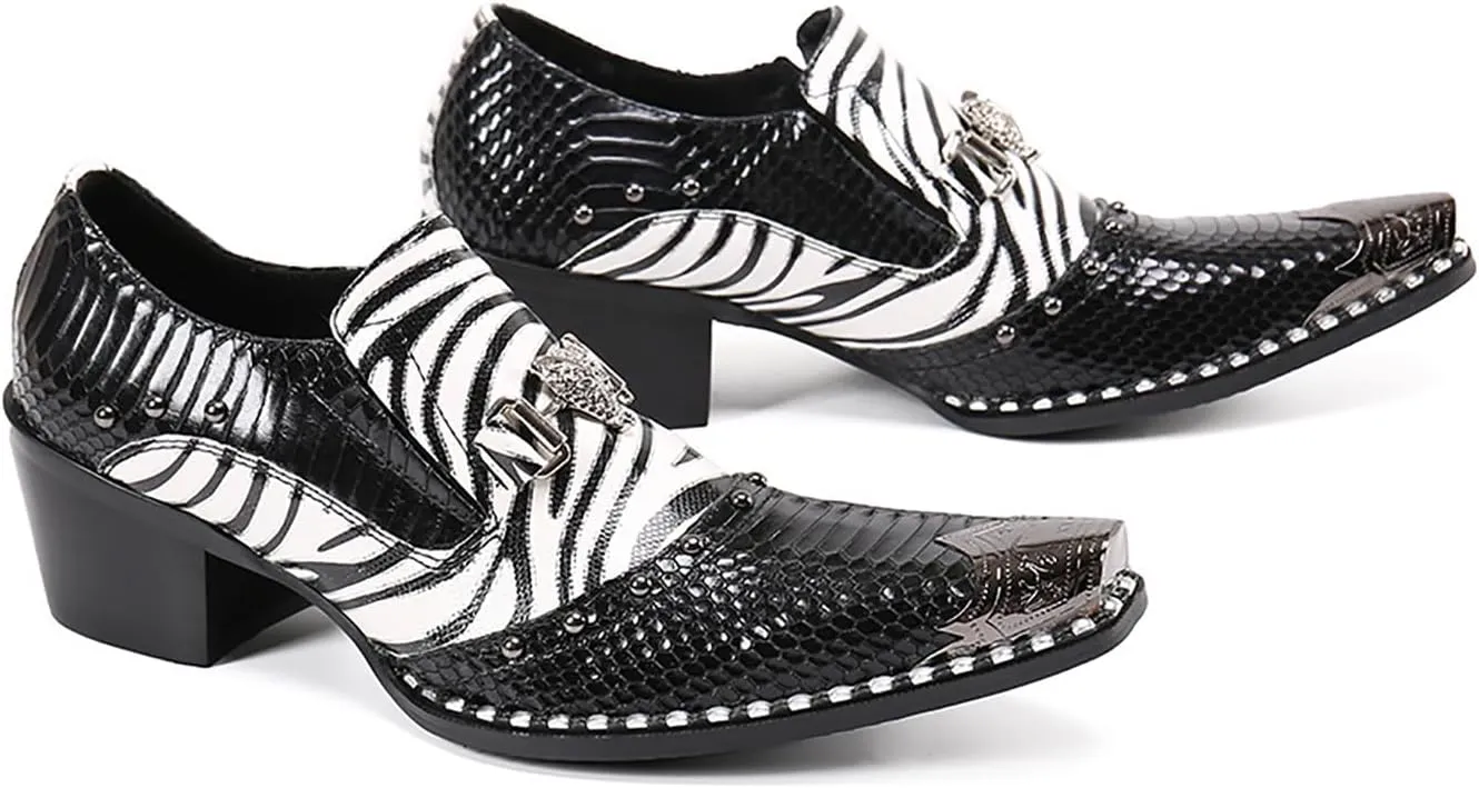 Mens Dress Shoes, 6cm Business Casual Increase Genuine Leather Shoes, Breathable Large Size Low Top Metal Toe Slip-Ons High Heels