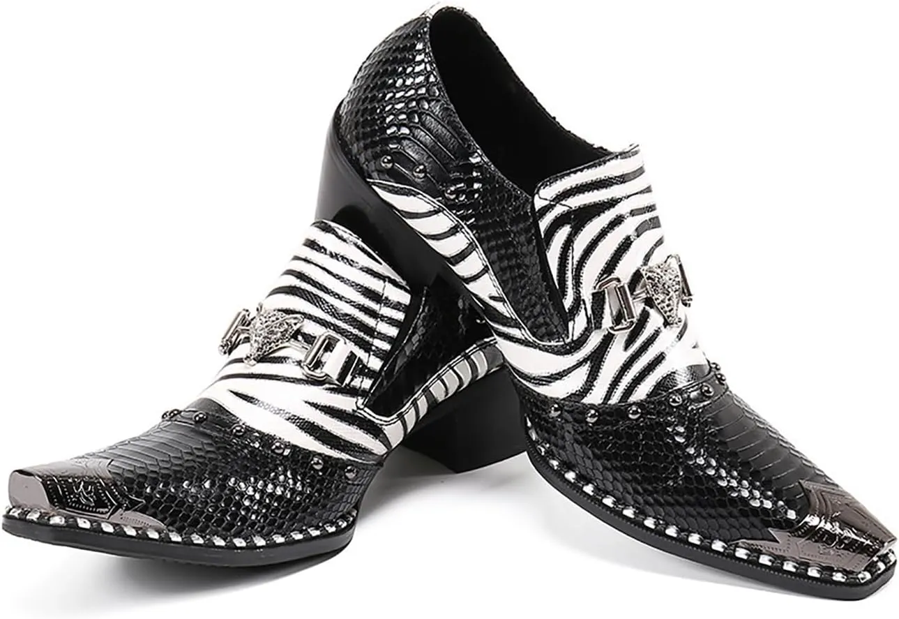 Mens Dress Shoes, 6cm Business Casual Increase Genuine Leather Shoes, Breathable Large Size Low Top Metal Toe Slip-Ons High Heels