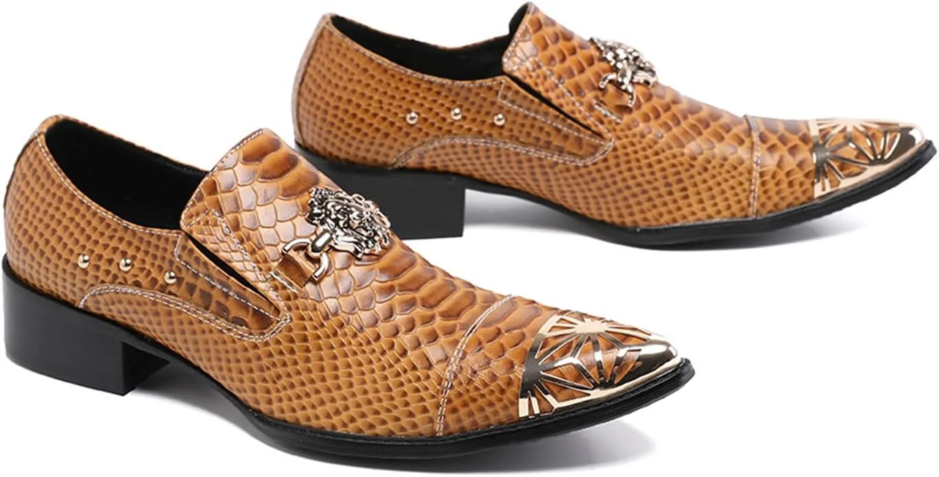 Mens Dress Shoes, Cowhide Lazy Shoes Genuine Leather Shoes Large Size Low Top Metal Toe Slip-Ons Breathable Business Formal Shoes