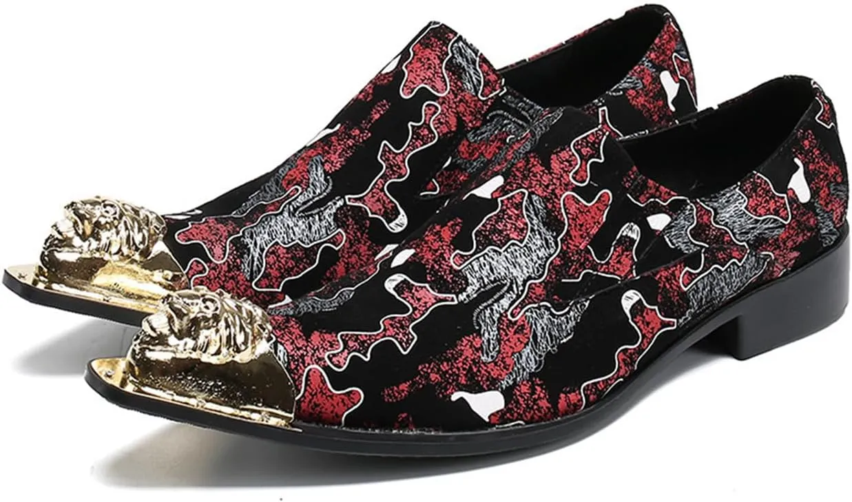 Mens Dress Shoes, Cowhide Shoes Genuine Leather Large Size Low Top Metal Toe Slip-Ons Breathable Business Formal Casual Shoes