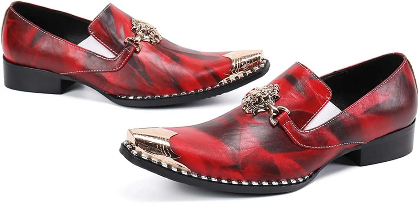 Mens Dress Shoes, Cowhide Shoes Genuine Leather Large Size Low Top Metal Toe Slip-Ons Breathable Comfortable Wedding Shoes Casual Shoes