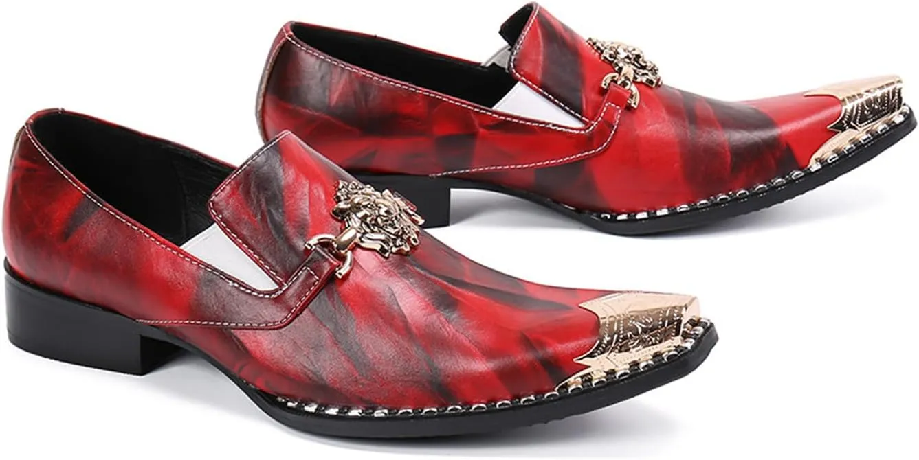 Mens Dress Shoes, Cowhide Shoes Genuine Leather Large Size Low Top Metal Toe Slip-Ons Breathable Comfortable Wedding Shoes Casual Shoes