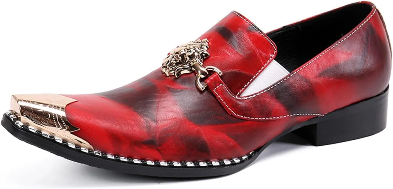 Mens Dress Shoes, Cowhide Shoes Genuine Leather Large Size Low Top Metal Toe Slip-Ons Breathable Comfortable Wedding Shoes Casual Shoes