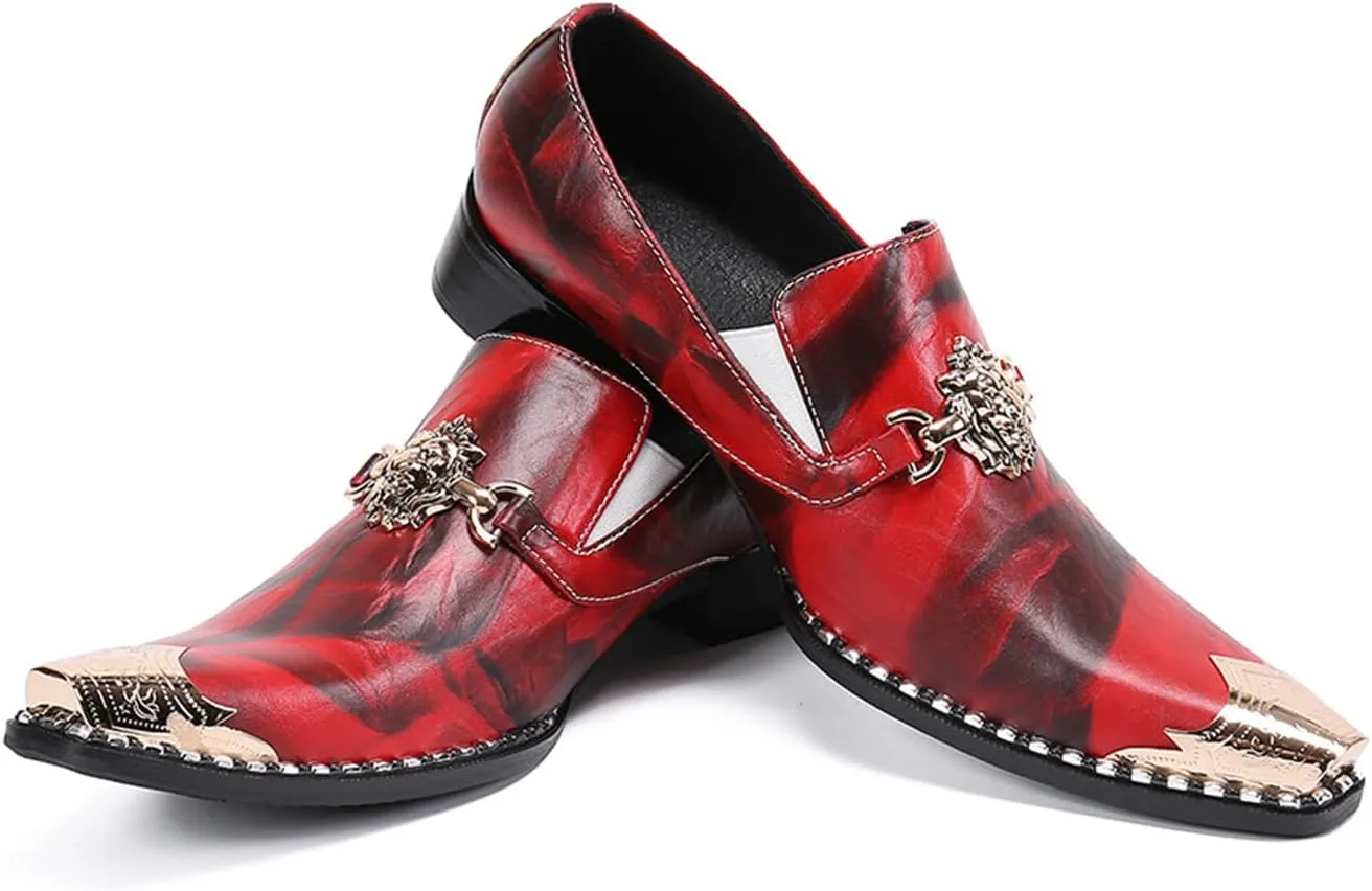 Mens Dress Shoes, Cowhide Shoes Genuine Leather Large Size Low Top Metal Toe Slip-Ons Breathable Comfortable Wedding Shoes Casual Shoes