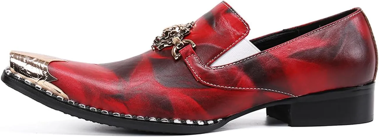 Mens Dress Shoes, Cowhide Shoes Genuine Leather Large Size Low Top Metal Toe Slip-Ons Breathable Comfortable Wedding Shoes Casual Shoes