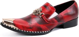 Mens Dress Shoes, Cowhide Shoes Genuine Leather Large Size Low Top Metal Toe Slip-Ons Breathable Comfortable Wedding Shoes Casual Shoes