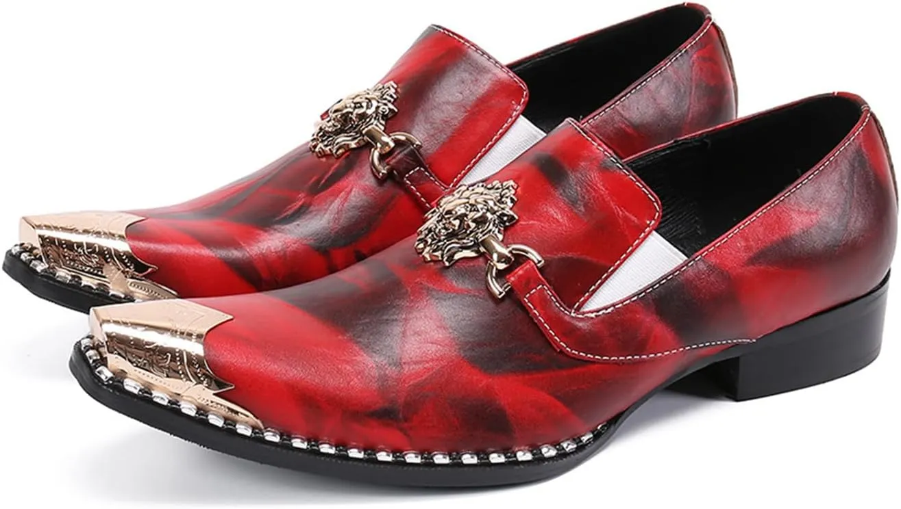 Mens Dress Shoes, Cowhide Shoes Genuine Leather Large Size Low Top Metal Toe Slip-Ons Breathable Comfortable Wedding Shoes Casual Shoes